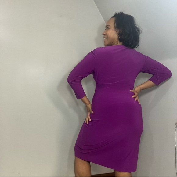 Lauren Ralph Lauren Purple Stretchy Midi Dress Faux Wrap Career Office Siren - Picture 5 of 15